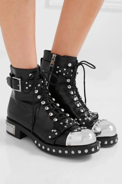 Shop Alexander Mcqueen Hobnail Studded Leather Ankle Boots In Black