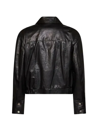Kaos Long-sleeved Collared Leather Jacket In 블랙