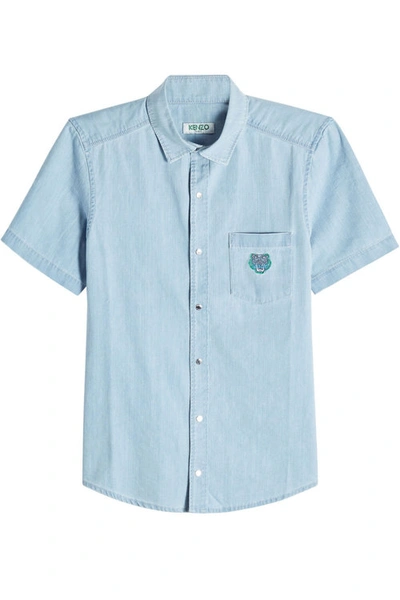 Kenzo Short Sleeved Denim Shirt In Blue