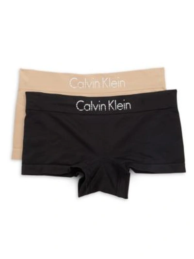 Calvin Klein Logo-waist Boyshorts/set Of 2 In Bare Black