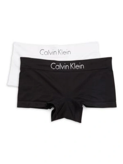 Calvin Klein Logo-waist Boyshorts/set Of 2 In Black White