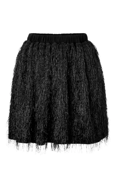 Julien David Cotton Blend Fringed Skirt In Black