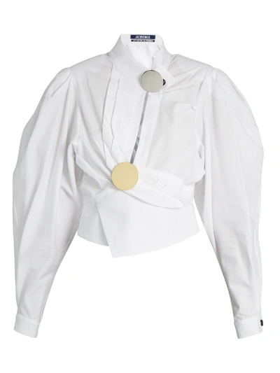 Jacquemus La Chemise Cocarde Embellished Cotton Top In White