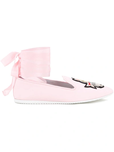 Joshua Sanders Crest Detail Laced Slippers In Pink