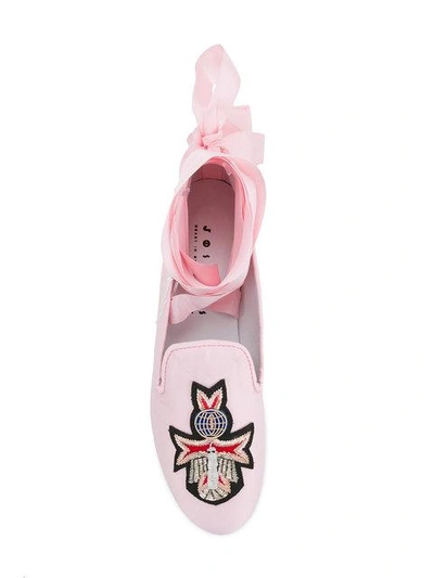 Shop Joshua Sanders Crest Detail Laced Slippers In Pink