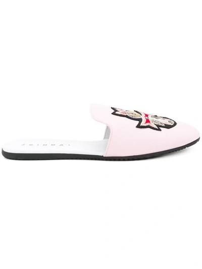Joshua Sanders Embroidered Badge Satin Mules In Pink