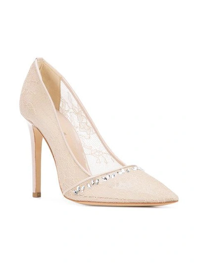 Shop Monique Lhuillier Pointed Lace Pumps