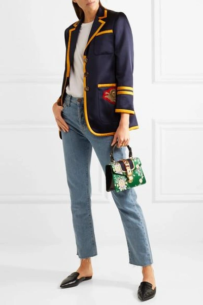 Shop Gucci Sylvie Jacquard-paneled Leather Shoulder Bag
