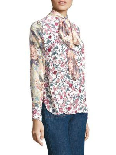 Shop See By Chloé Floral-print Tie-neck Blouse In Natural White
