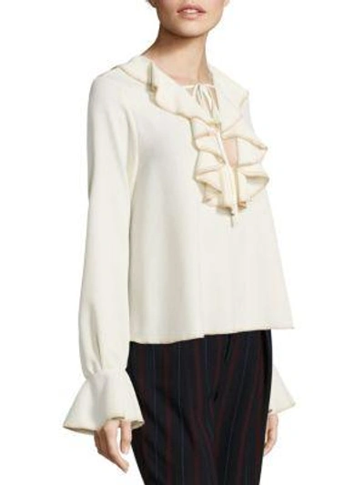 Shop See By Chloé Ruffled Crepe Bell Sleeve Blouse In Natural White
