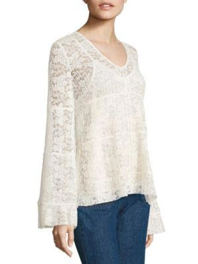 Shop See By Chloé Plissé Lace Blouse In Natural White