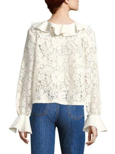 Shop See By Chloé Ruffled Lace Bell Sleeve Blouse In Natural White