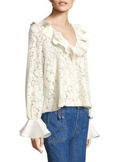 Shop See By Chloé Ruffled Lace Bell Sleeve Blouse In Natural White