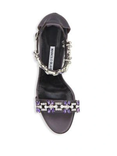 Shop Manolo Blahnik Firaduo 105 Crystal-embellished Satin Ankle-strap Sandals In Grey