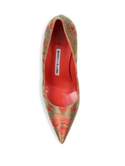 Shop Manolo Blahnik Bb 90 Metallic Point Toe Pumps In Gold Red