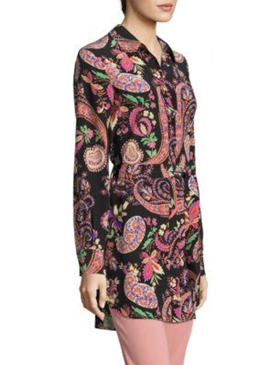 Shop Etro Belted Paisley-print Silk Tunic In Black