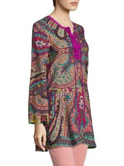 Shop Etro Paisley-print Silk Lace-up Blouse In Purple