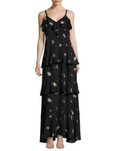 Shop A.l.c Zadena Floral-print Silk Maxi Dress In Black Pink