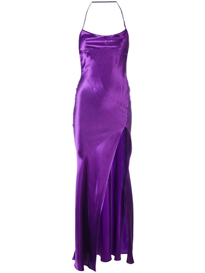 Attico Leticia Satin Halter Gown In Pink/purple