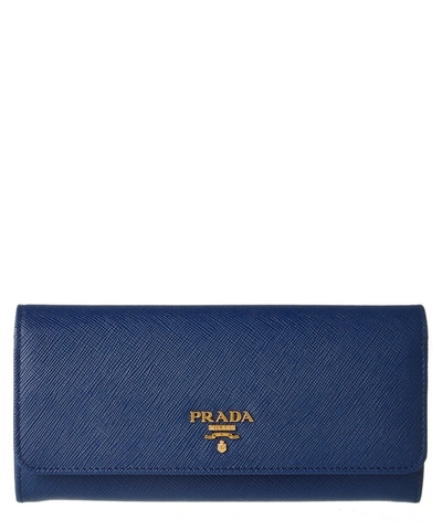 Prada Saffiano Continental Wallet In Bluette