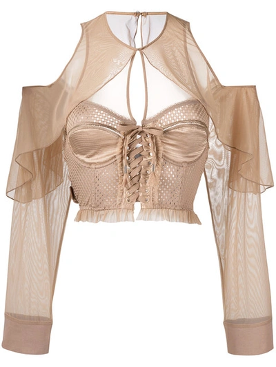 Puma Fenty Mesh And Bustier Top W/ Sleeves In Natural | ModeSens