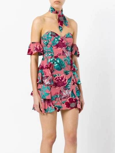 Shop For Love & Lemons Floral Fitted Dress In Pink/purple