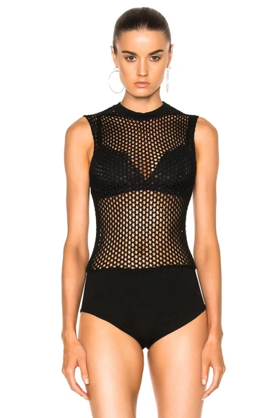 Shop Alexandre Vauthier Knit Fishnet Sleeveless Bodysuit In Black
