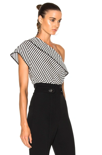 Shop Diane Von Furstenberg One Shoulder Side Slit Blouse Top In Alsen Stripe