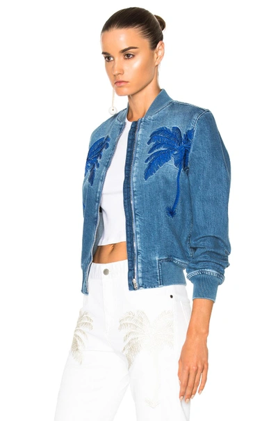 Shop Stella Mccartney Denim Bomber Jacket In Blue