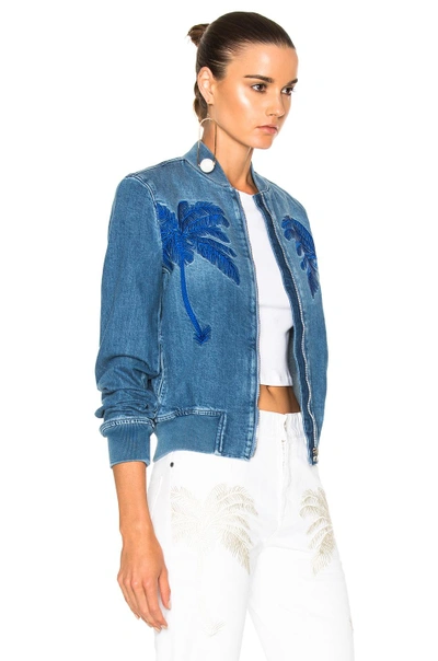 Shop Stella Mccartney Denim Bomber Jacket In Blue