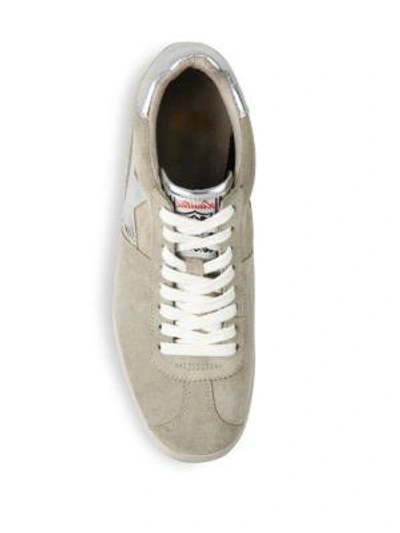 Shop Ash Guepard Bis Suede & Metallic Leather Wedge Sneakers In Silver