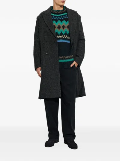 Ps By Paul Smith Herringbone Double-breasted Coat In Grey