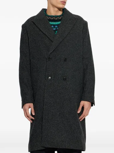 Ps By Paul Smith Herringbone Double-breasted Coat In Grey