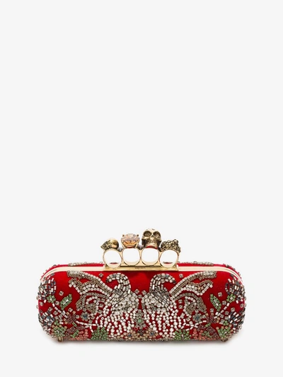 Shop Alexander Mcqueen Embroidered Four-ring Clutch