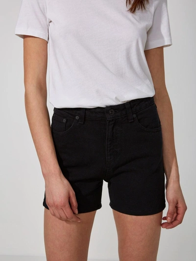 Shop Frank + Oak 90s High-waist Jean Shorts In Washed Black Denim