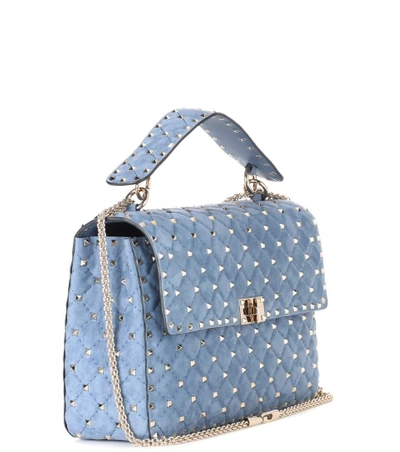 Shop Valentino Garavani Rockstud Spike Suede Shoulder Bag In Blue