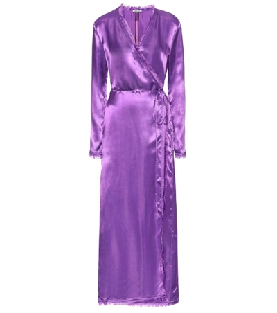 Shop Attico Raquel Satin Wrap Dress In Purple