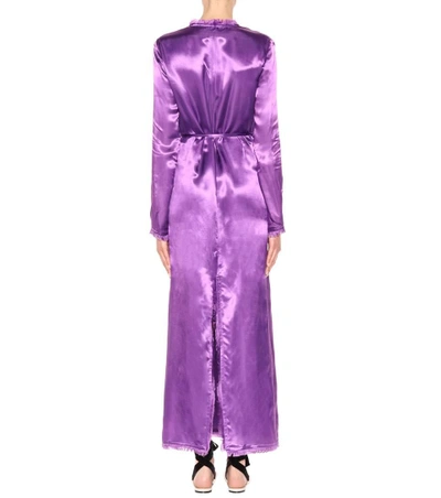 Shop Attico Raquel Satin Wrap Dress In Purple