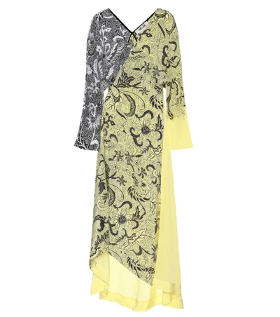 Diane Von Furstenberg Colorblock Floral-print Silk Kimono Dress, Yellow In Serret Canary Yellow-serret Black