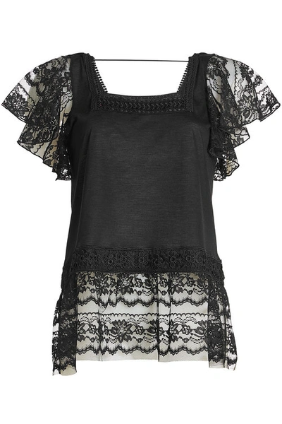 Anna Sui Top With Lace And Embroidery In Black