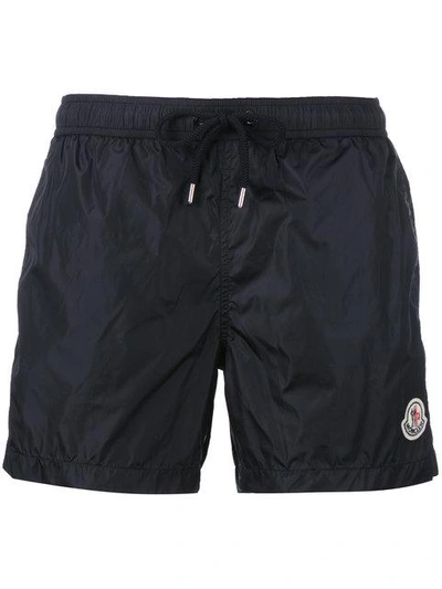 Shop Moncler Logo Plaque Swimming Trunks In Blue