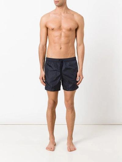 Moncler Logo Plaque Swimming Trunks In Blue
