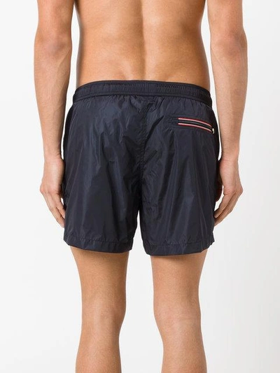 Shop Moncler Logo Plaque Swimming Trunks In Blue