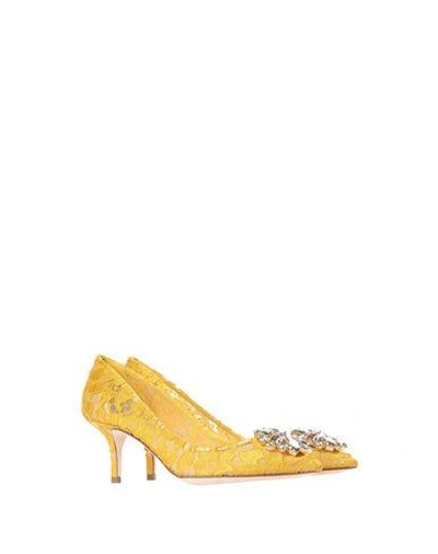 Shop Dolce & Gabbana Woman Pumps Yellow Size 6.5 Cotton, Viscose, Silk, Pa