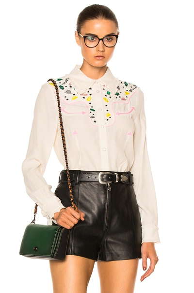 Coach 1941 Western Embellished Top In Abstract, Neutrals, White.  In Natural