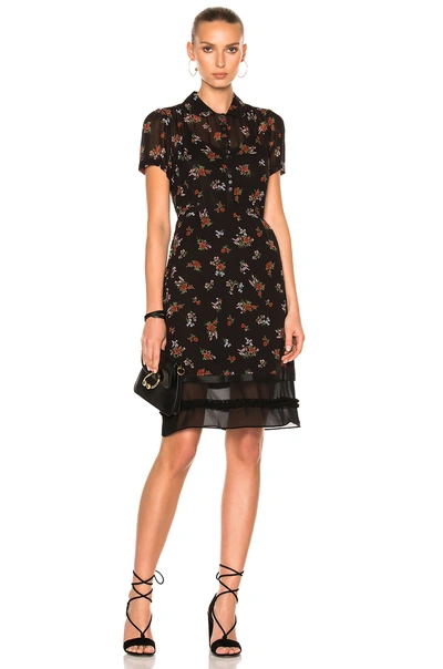 Coach 1941 Georgette Shirtdress In Black, Floral.  In Black Multicolor