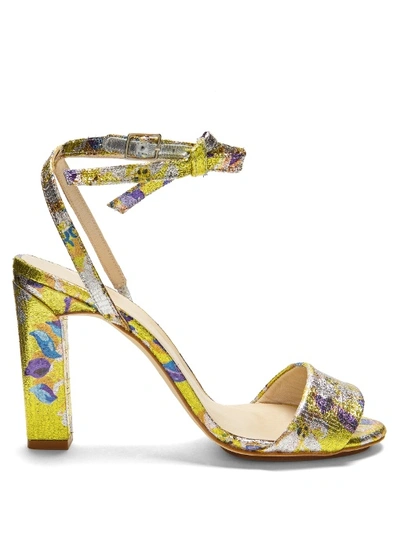 Delpozo Brocade Block-heel Sandals In Metallic-yellow