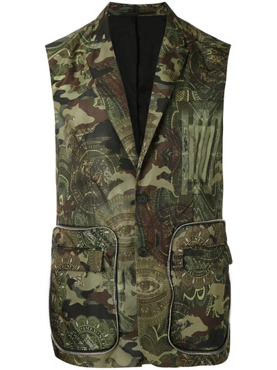 Givenchy Camouflage Printed Gilet In Green