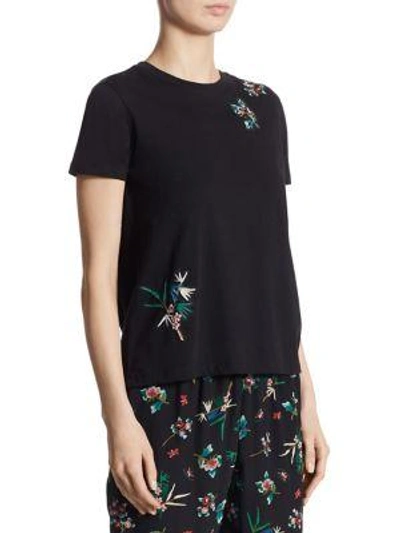 Shop Red Valentino Embroidered Cotton Tee In Black