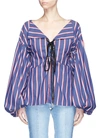 CAROLINE CONSTAS 'Olympia' stripe puff sleeve lace-up blouse